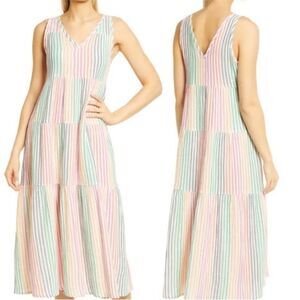 Marine Layer Resort Corinne Maxi Striped Dress Size L Pastel Stripe Sleeveless